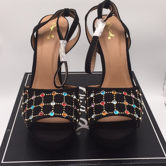 Qupid Ladies Platform Black Suede 5” Heels Pumps Open Toe Black Suede Size 10 - Picture 4 of 16